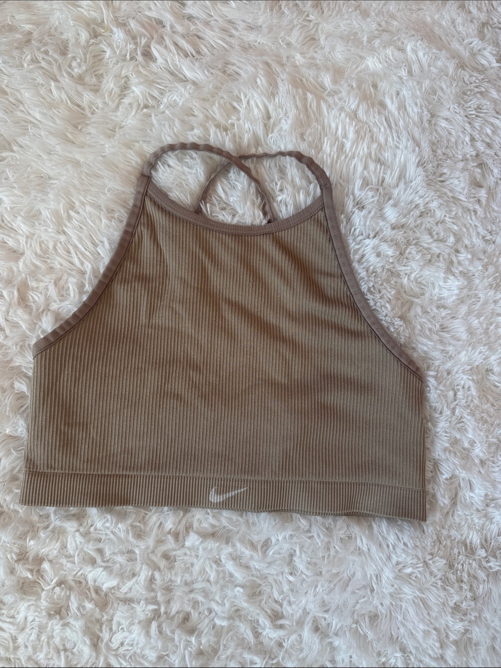 Nike Olive Ribbed Cross-Back Crop Tank